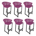 Ver imagem 1 de Kit 6 Banquetas Reis em Corda Náutica e Base em Alumínio Preta para Área Gourmet - Externa Rosa