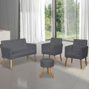 Ver imagem 1 de Conjunto 1 Namoradeira 2 Poltronas Decorativa Capitone com Puff
