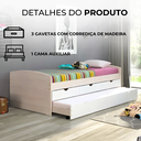 Ver imagem 6 de Bicama Solteiro 3 Gavetas em Madeira Maciça Ulli Bege/Marrom/Branco