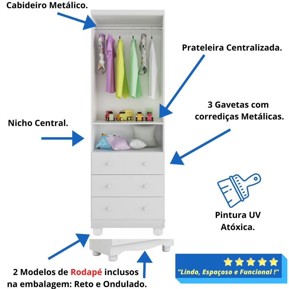 Quarto Bebê Completo Berço Americano Marquesa 3 em 1 Guarda Roupa 2 Portas Cômoda Uli 100% Mdf M - 9