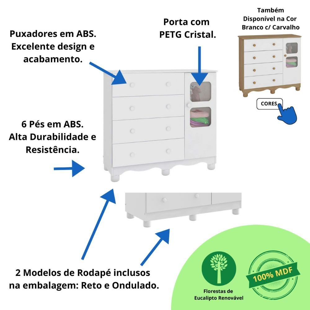 Quarto Bebê Completo Berço Americano Marquesa 3 em 1 Guarda Roupa 2 Portas Cômoda Uli 100% Mdf M - 6