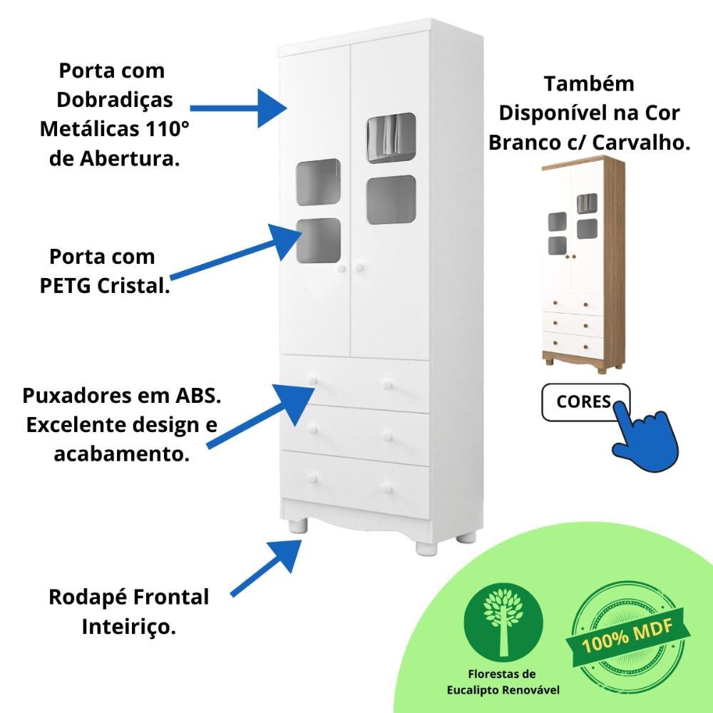 Quarto Bebê Completo Berço Americano Marquesa 3 em 1 Guarda Roupa 2 Portas Cômoda Uli 100% Mdf M - 8