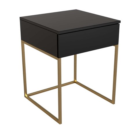 Mesa Cabeceira Madri 1 Gaveta Laca Base Metal Preto