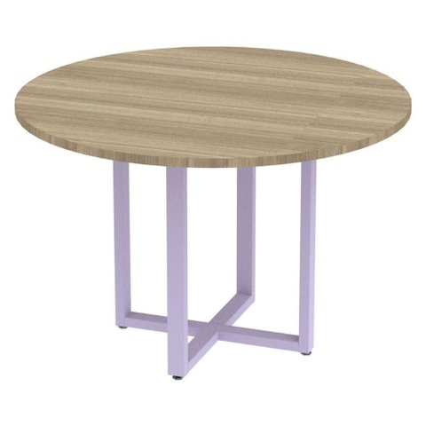 Mesa de Reunião Redonda P25 Pandin 110 Cm (largura) Tampo Mdp Noce Naturalle Pé Aço Tubular Lilá