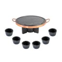 Ver imagem 1 de Fondue Pedra Sabão Chapa 27 Cm + Rechaud + 06 Molheiras de 80 Ml