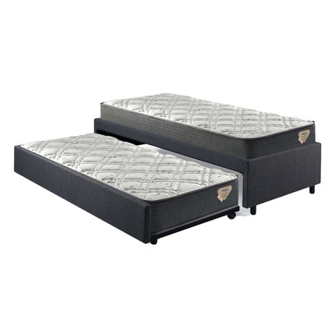 Bicama Box Solteiro Linho Cinza 88x188 com Dois Colchões Adapto Molas Ensacadas Ecoflex