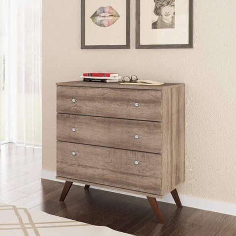 Cômoda Retrô 3 Gavetas RT3018 Espresso Móveis Marrom/Rovere