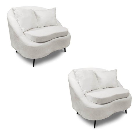 Poltrona Decorativa Orgânica Pé Ferro Pto Kit 2 Zaya Bouclê C05 White