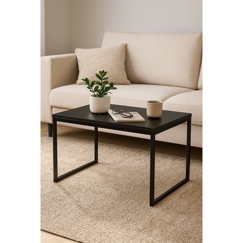 Mesa de Centro Sala Industrial Retangular Ferro e Madeira Cor Preto