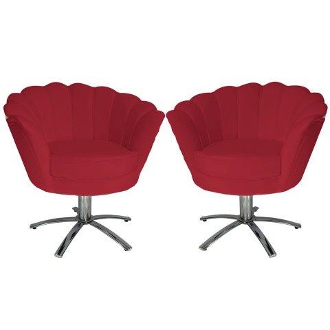 Kit 2 Poltronas Decorativa Pétala Base Giratória Metal Couro Vermelho Mz Decor