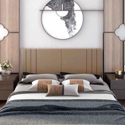 Cabeceira Viuva Tulipa Estofada Suspensa para Quarto - 128 Cm - Bege Suede
