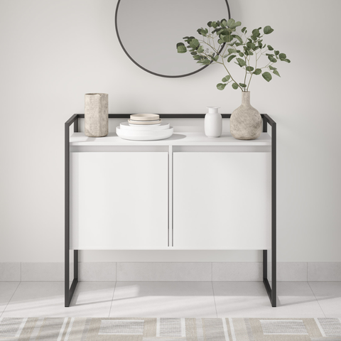 Buffet Gael 2 Portas Industrial Branco Preto