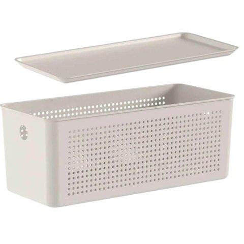 Caixa Organizadora 6,6L Tampa Decorativa Flow Bege ou Multiuso Lavanderia Cozinha