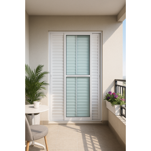 Porta Balcão de Alumínio Branco 3 Folhas 210x180 com Fechadura Linha 25