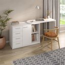Ver imagem 7 de Mesa Escrivaninha Tampo Giratorio 4 Gavetas 1 Porta 2 Nichos 100x109 cm Branco Artany