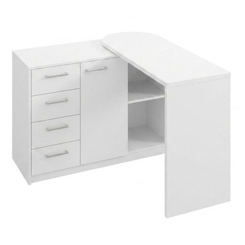 Mesa Escrivaninha Tampo Giratorio 4 Gavetas 1 Porta 2 Nichos 100x109 cm Branco Artany