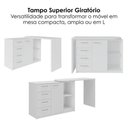 Ver imagem 5 de Mesa Escrivaninha Tampo Giratorio 4 Gavetas 1 Porta 2 Nichos 100x109 cm Branco Artany