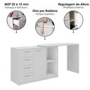 Ver imagem 4 de Mesa Escrivaninha Tampo Giratorio 4 Gavetas 1 Porta 2 Nichos 100x109 cm Branco Artany