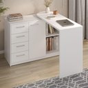 Ver imagem 2 de Mesa Escrivaninha Tampo Giratorio 4 Gavetas 1 Porta 2 Nichos 100x109 cm Branco Artany