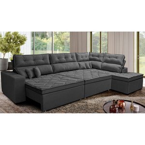 Sofá de Canto Retrátil e Reclinável Direito 3,00x2,36m Molas Cama inBox Espanha Velusoft Cinza