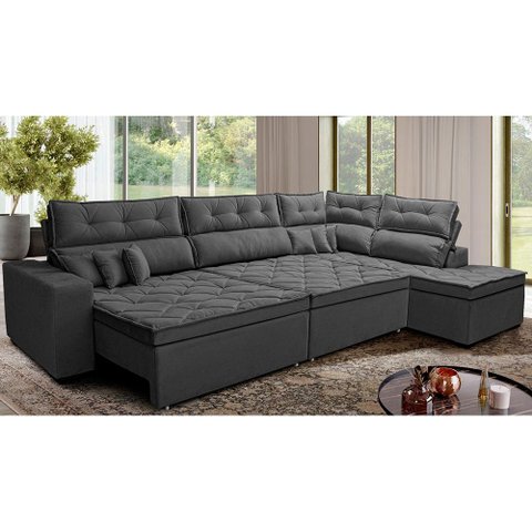 Sofá de Canto Retrátil e Reclinável Direito 3,00x2,36m Molas Cama inBox Espanha Velusoft Cinza