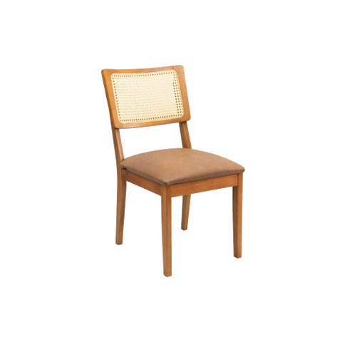 Cadeira Viena Madeira Maciça Sala de Jantar Assento Estofado e Palhinha:couro Ecológico Durango Kaki