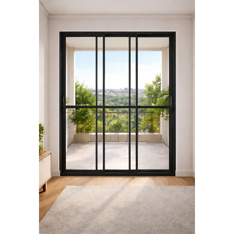 Porta Balcão 3 Folhas Vidro Alumínio Preto 210x150 Linha 25
