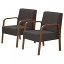 Ver imagem 1 de Kit 2 Poltronas Decorativas 1 Lugar Luna Braço Madeira D Salla Suede Marrom