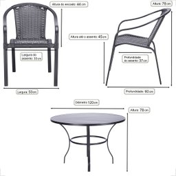 6 Cadeiras Maresia Aluminio Pintura Preta Fibra Sintetica Tr. Simples e Mesa Maresia Ripada Aluminio - 2