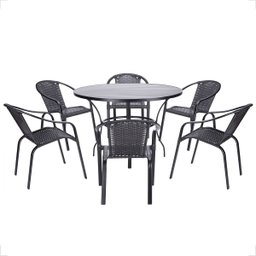 6 Cadeiras Maresia Aluminio Pintura Preta Fibra Sintetica Tr. Simples e Mesa Maresia Ripada Aluminio - 1