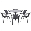 Ver imagem 1 de 6 Cadeiras Maresia Aluminio Pintura Preta Fibra Sintetica Tr. Simples e Mesa Maresia Ripada Aluminio