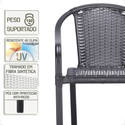 6 Cadeiras Maresia Aluminio Pintura Preta Fibra Sintetica Tr. Simples e Mesa Maresia Ripada Aluminio - 4