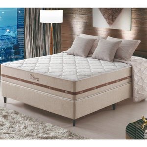Conjunto Cama Box + Colchão Queen Size 150x200x59cm Molas Ensacadas Classic - Anjos