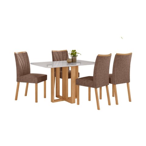 Conjunto Sala de Jantar Mesa Téssera 120 Tampo Vidro Off White com 4 Cadeiras Téssera - Lopas Amendo