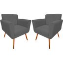 Ver imagem 1 de Kit 2 Poltronas Decorativa Sabrina Suede Cinza Pés Madeira Mz Decor