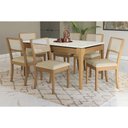 Ver imagem 1 de Conjunto Sala de Jantar Mira Premium Madeira Maciça C/ Tampo Madeirado C/ Vidro 160x90cm e 6