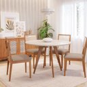 Ver imagem 1 de Conjunto Sala de Jantar Mesa Redonda 109cm 4 Cadeiras Vidro Madeira Maciça Acerola Palmas Marrom