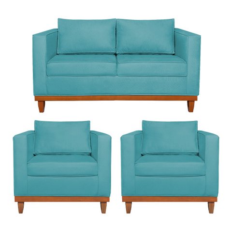 Kit Sofá 3 Lugares e 2 Poltronas Europa 180 cm Estilo Conforto e Elegância Suede - Doce Sonho