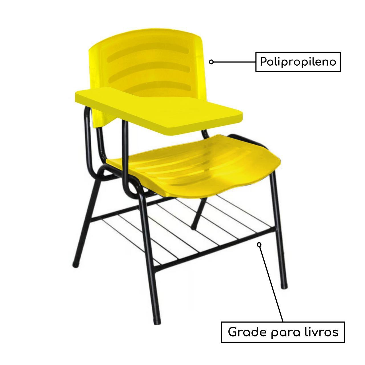 Cadeira Universitária Plástica com Prancheta PLÁSTICA - COR AMARELO - POLLO MÓVEIS - 34025 - 3