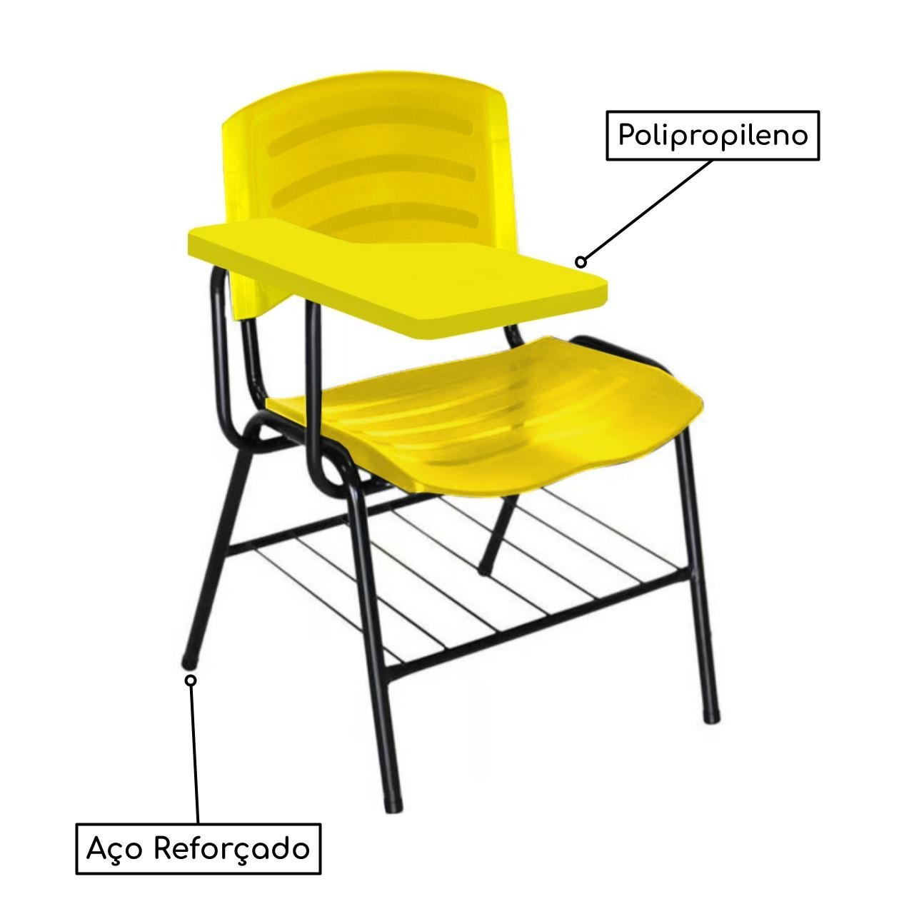 Cadeira Universitária Plástica com Prancheta PLÁSTICA - COR AMARELO - POLLO MÓVEIS - 34025 - 2