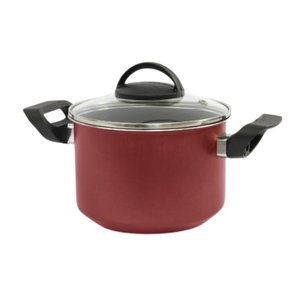 Caldeirão Antiaderente 16 Cm Tampa de Vidro Teflon Duas Alças:vermelho Cereja