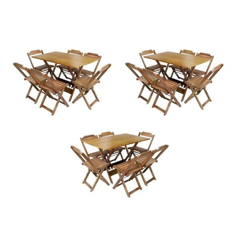 Kit 3 Jogos De Mesa Dobravel Com 6 Cadeiras De Madeira 120X70 Para Restaurante E Bar - Mel