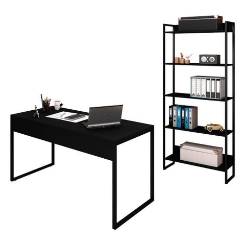 Escritório Mesa 150 e Estante Studio M18 Preto Mpozenato