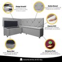 Ver imagem 7 de Kit Canto Alemão para Casa Cozinha 1,25x1,60m Veludo Cinza Claro Sofa Store