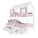 Ver imagem 2 de Beliche Casal/ Solteiro Casinha Encantada com 02 Gavetas Kit Escada/ Escorregador Madeira Maciça