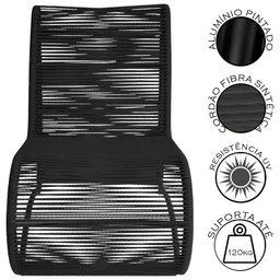 Poltrona para Área Externa Portugal em Alumínio e Cordão Preto - 5