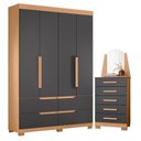 Ver imagem 1 de Guarda Roupa Solteiro Doble 04 Portas e Cômoda New Veneza Freijo Titanium - Móveis Albatroz