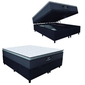 Cama Box Baú Casal King Gazin Colchão Molas Ensacadas Pillow Top Maximus Cinza/preto