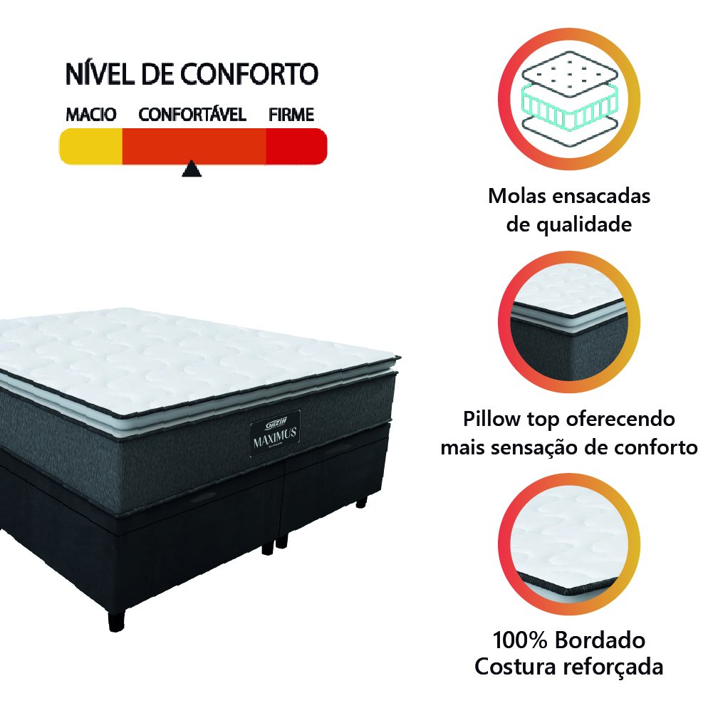 Cama Box Baú Casal King Gazin Colchão Molas Ensacadas Pillow Top Maximus Cinza/preto - 6