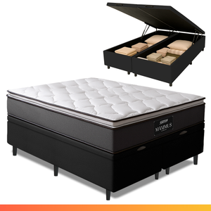 Cama Box Baú Casal King Gazin Colchão Molas Ensacadas Pillow Top Maximus Cinza/preto